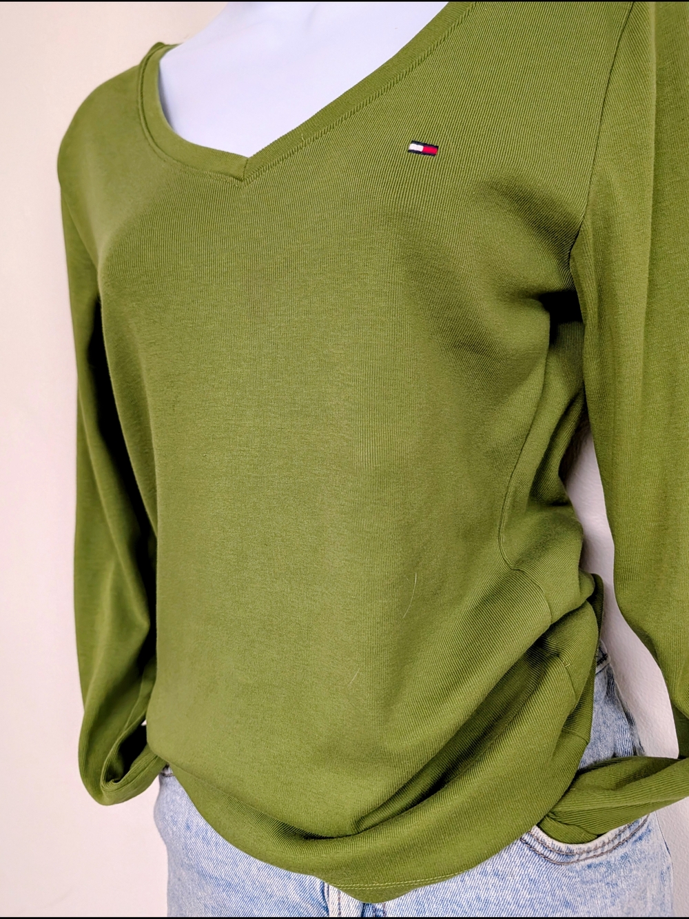 Tommy Hilfiger Olive Green V-Neck Long Sleeve Top